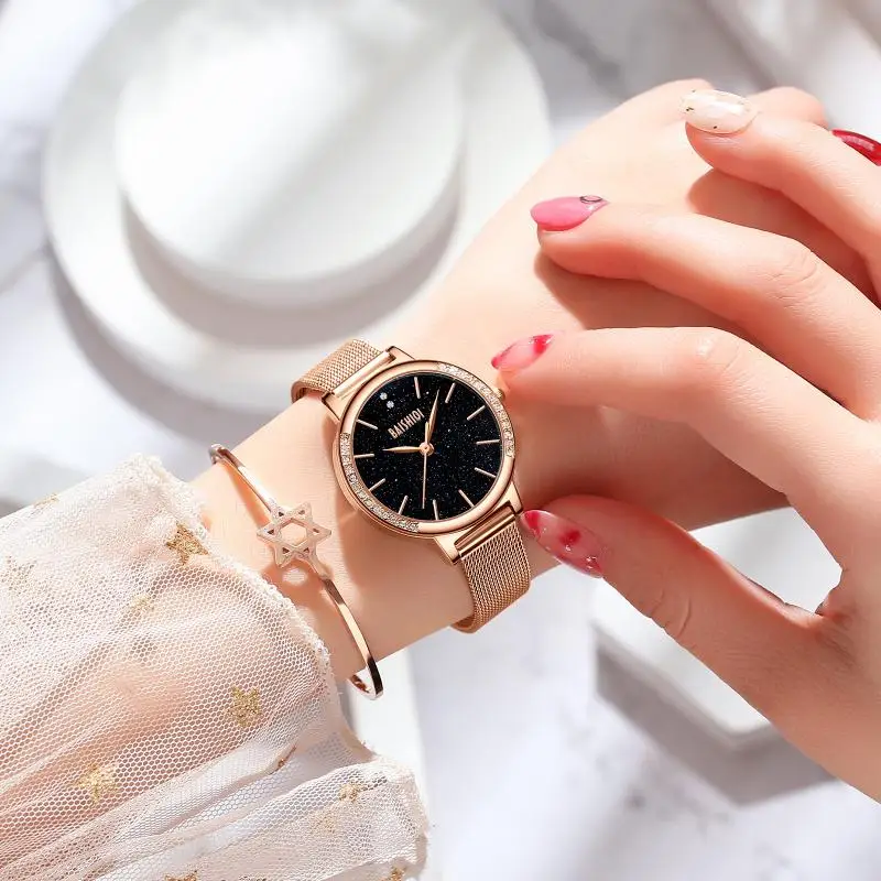 Summer Blue Dial Women Watches Waterproof Stainless Mesh WristWatch Fashion Diamond Quartz Watch Clock Women Female