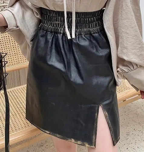 Autumn Winter Real Sheepskin Genuine Leather Skirt Womens Orange Black Mini Pencil Skirts Sexy Club Ladies Korean Wrap Skirts - Цвет: see picture