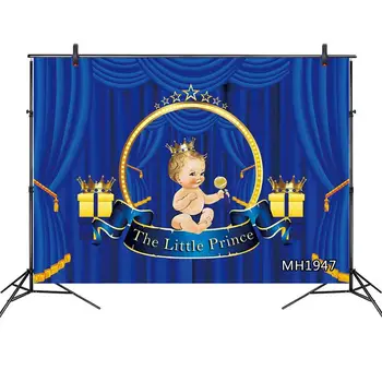 

The Little Prince Boys Birthday Backdrop Royal Crown Blue Stage Curtain Background Photo Backdrop Studio Props Party Decor