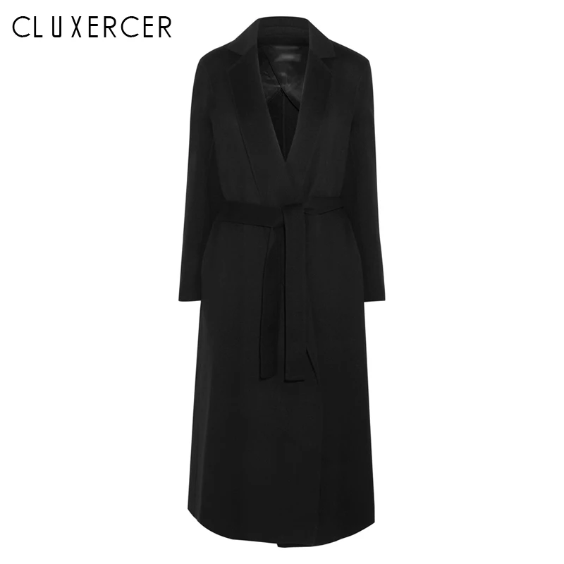 

Elegant Winter Woman Coat Turn-Down Collar Adjustable Waist Solid Color Coat Female Long Coat Outerwear