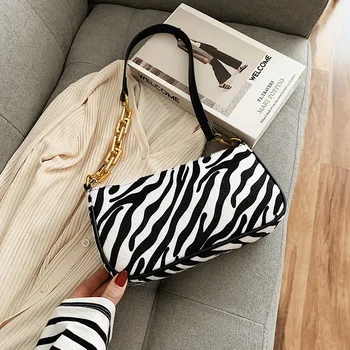 

Zebra Pattern Chain Small Velour Shoulder Bags for Women Leopard Fashion Wild Handbags Trending Women's Armpit Bag