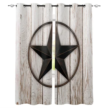 

Vintage Wooden Texture Texas Star Luxury Window Curtains Home Living Room Bedroom Item Christmas Living Room Curtains