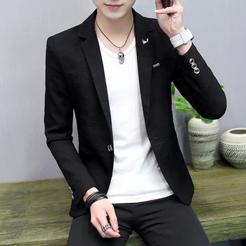 

Spring Summer Thin Blazers Jacket Mens Handsome Short Coat Slim Fit One Button Long Sleeve Jackets Free Shipping E37