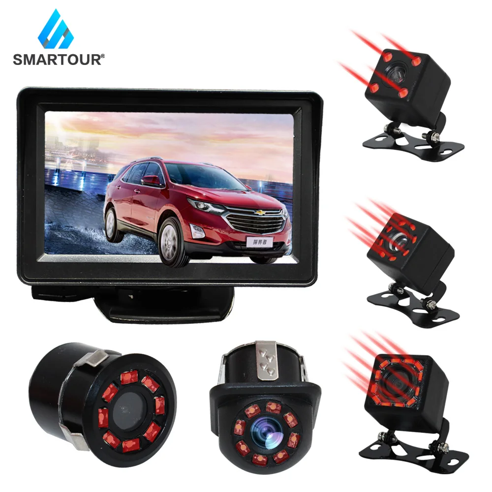 Smartour 4,3 ''автомобильный монитор заднего вида, светодиодный, водонепроницаемый, автомобильная парковочная система, Автомобильная камера заднего вида HD