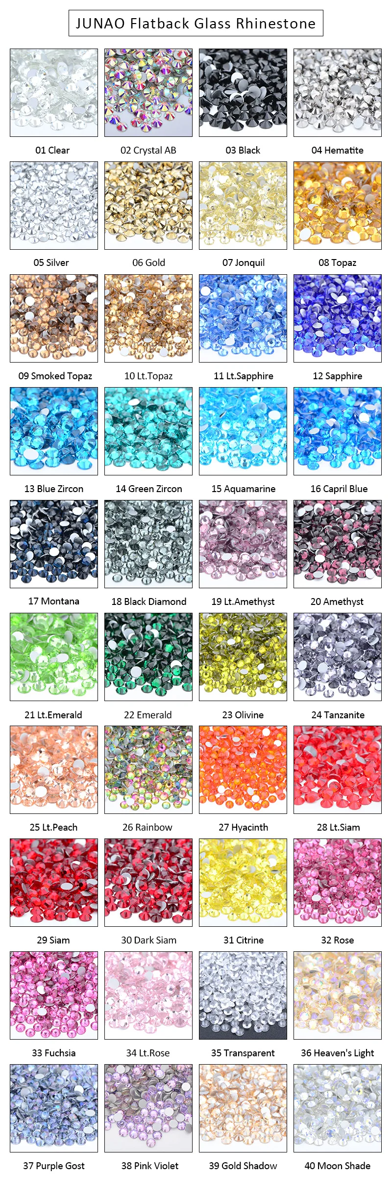 JUNAO Wholesale 100Gross 14400pc SS6 8 10 12 16 20 30 Flatback AB Crystal Glass Rhinestone In Bulk Non Hotfix Strass Nail Stones