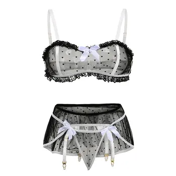 

Lenceria Cosplay Sexy Net Lingeries Sheer Garter Set Open Cup Bra Micro Bikini Extreme Lace Cute Japanese Lingerie Temptation