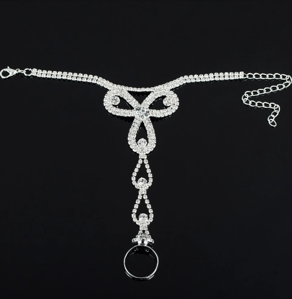 YFJEWE медная Цепочка-коготь для женщин со стразами, свадебные браслеты-манжеты в форме капли воды, модный браслет, ювелирные изделия B195
