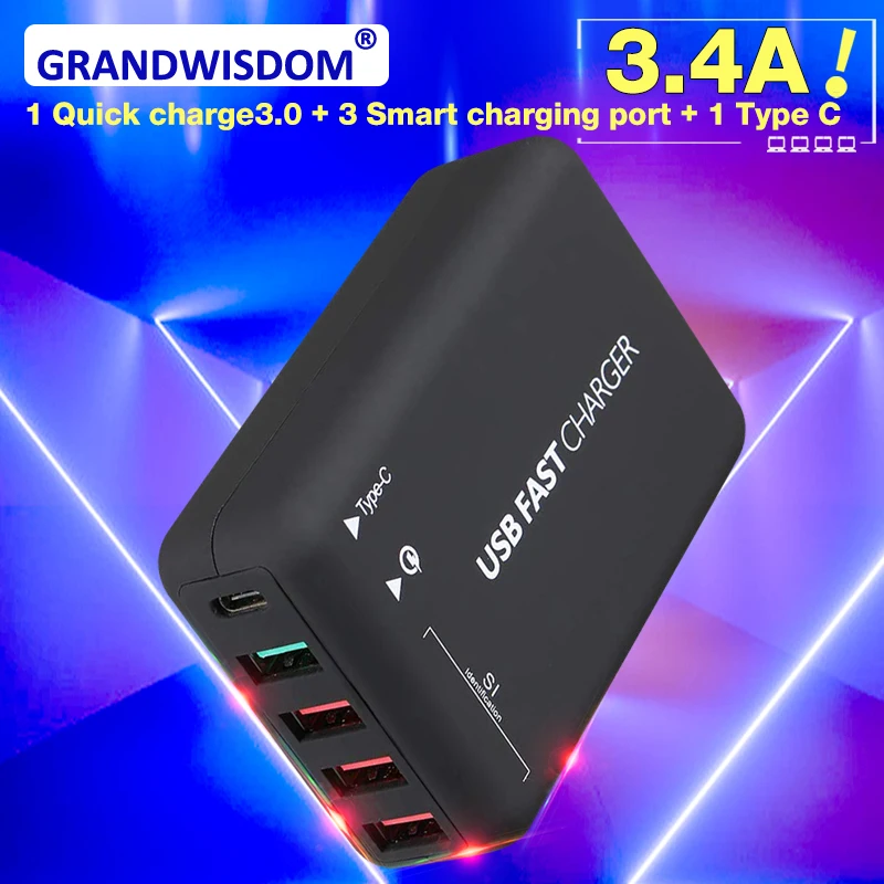 STOD мульти порт USB зарядное устройство 30 Вт Тип C Быстрая зарядка 3,0 USB-C быстрая зарядная станция для смартфонов Настольный ПК QC3.0 AC Adapte
