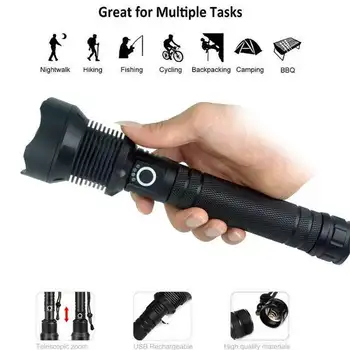 

Highest Lumens XHP70.2 Most Powerful Flashlight USB Torch Hunting Lamp Hand Light