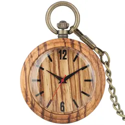 Специальный Деревянный чехол, карманные часы для мужчин, лаконичный большой коричневый циферблат, Женские винтажные бронзовые грубая