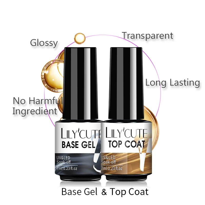 LILYCUTE 7ml Base Top Coat Gel Polish UV Soak Off Semi Permanent Nail Art Gel Varnish Base Gel Top Coat Gel Varnish images - 6