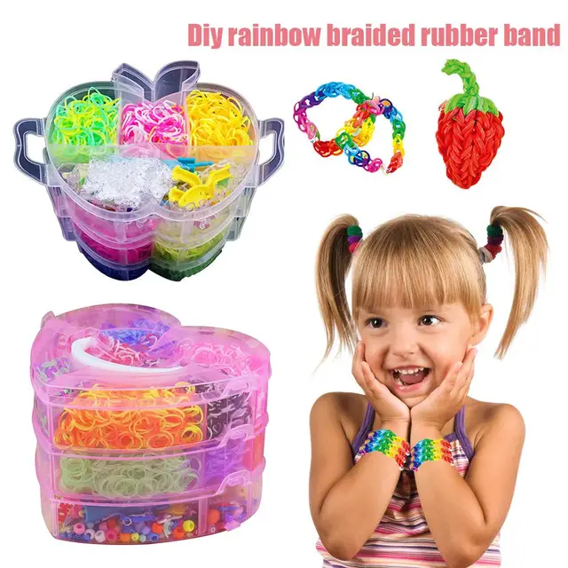 Rubber Bands Weaving Set DIY Toys Craft Kid Bracelet Braid Silicone Elastic Weave Bands Gifts for Girls 4