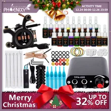 Полный комплект татуировки 1 Катушка пистолеты 4 цвета черный пигмент наборы сила татуировки новичок ручки наборы тело Перманентный макияж татуировки набор