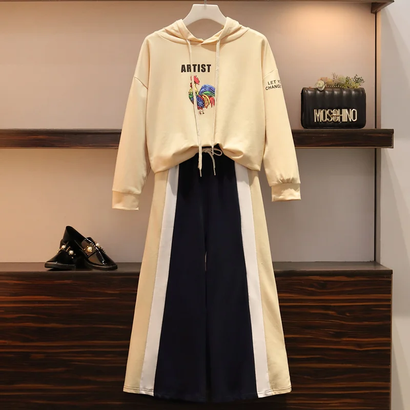

Korean Version Fat Mm200 Kg Loose Sanitary Clothes 9-minute Broad-legged Pants Sports Suit In Autumn