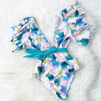 

Women Summer Sleeveless Boho Bodysuits 2020 Fashion Sexy V-neck Lace-up One-Piece Bandage Beachwear Swimwear