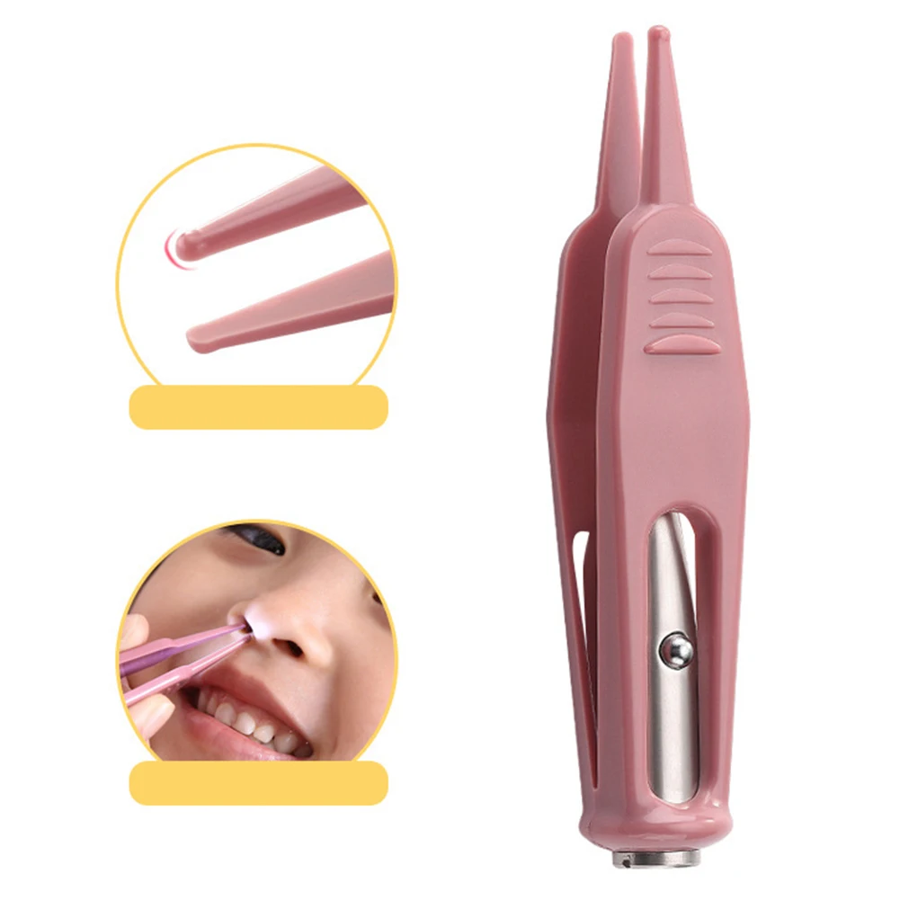 Plastic Visible Nose Cleaning Tweezer LED Flashlight Safety Clip Rustproof Baby Care Ear Forceps Navel Infant Newborn