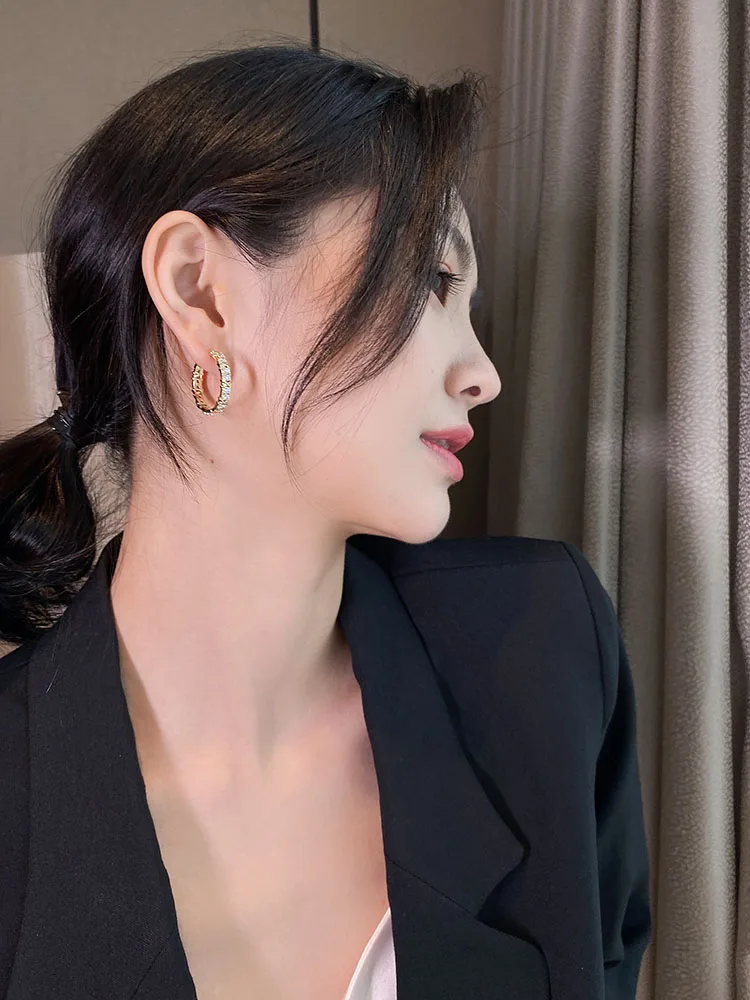 Korean Fashion Simple Zircon X Metal Hoop Earrings For Woman 2021 Neo Gothic Girls' Luxury Jewelry Wedding Party Set Accessories - Image 4