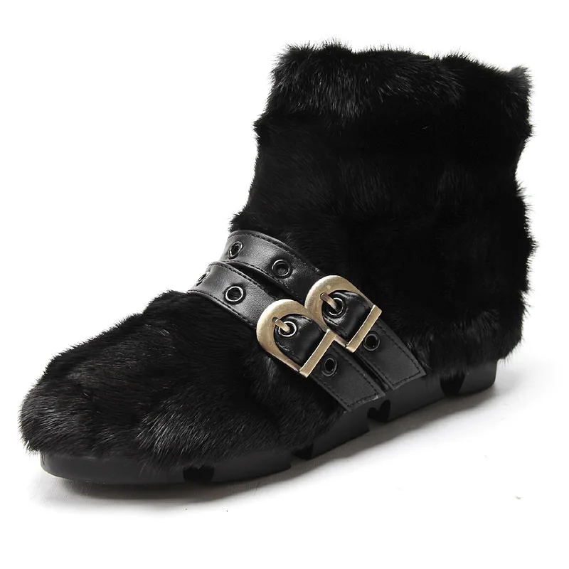 DEAT/ г. Повседневная бархатная обувь с круглым носком, ремешком и пряжкой, с мехом норки женские короткие зимние ботинки новая модная осенне-зимняя обувь, 19I-a208 - Цвет: black