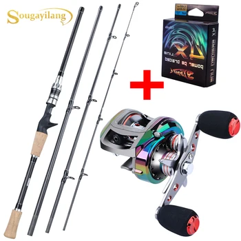 

Sougayilang New Portable 4 Section Lure Fishing Rod with 12+1BB 6.3:1 High Speed Gear Ratio Baitcasting Reels Fishing Tackle Set