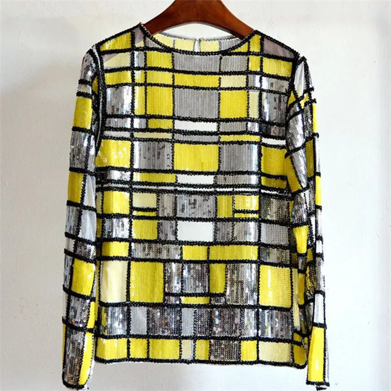 Женская Весенняя прозрачная рубашка из пряжи с бусинами и блестками сексуальные