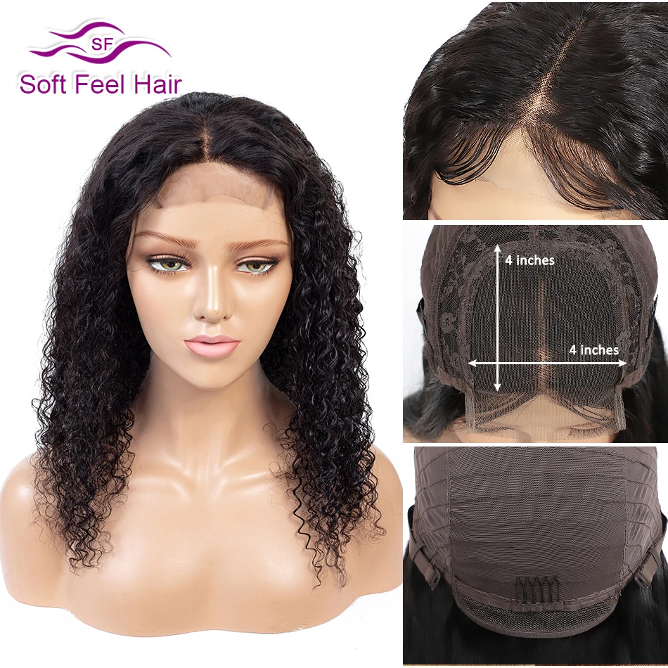 

Soft Feel Hair Lace Closure Human Hair Wigs For Black Women Remy Brazilian Wig PrePlucked Kinky Curly Closure Wig With Baby Hair