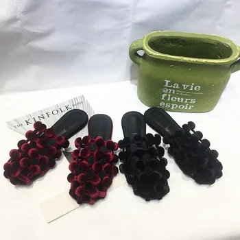 

Womens Silk Velvet Holes Baotou Slipper Flats Slides Leather Summer Breathable Shoes 3Colors U02