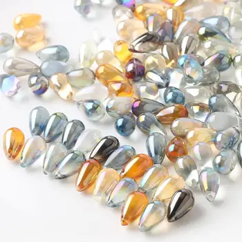 

20/40/100PCS Transparent Purple Blue Glass Beads Loose Waterdrop Beads for Jewelry Making DIY Earrings Accessories Glaze Beads