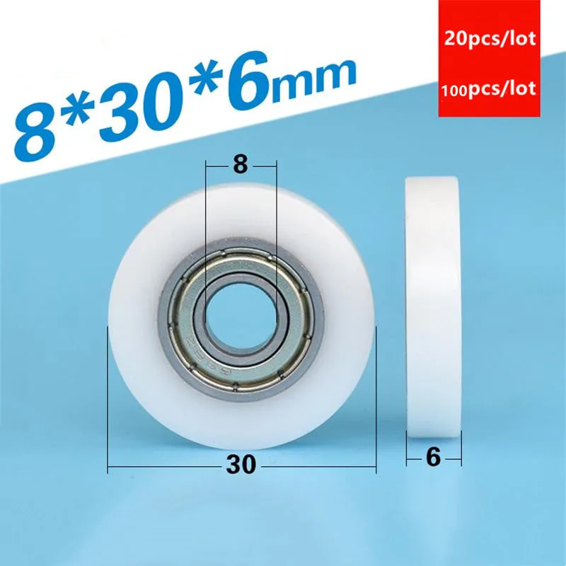 20pcs/100pcs flat roller 8*30*6mm 698ZZ 698 bearing POM plastic coated pulley guide wheel low noise 8x30x6 | Обустройство дома