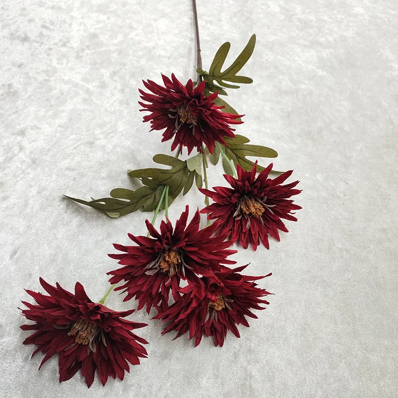 JAROWN 5 Head Artificial Firework Chrysanthemum Wedding Flower Arrangement Decoration Floral Decor Living Room Garden Fake Flower Silk Flower (4)