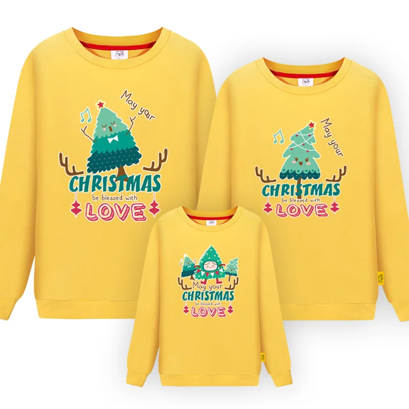 

Merry Christmas Pajamas Family Matching Clothes Dad Mom and Me Tops Santa Trees Print Cotton Sweatshirt Autumn Sleepwear Fleece