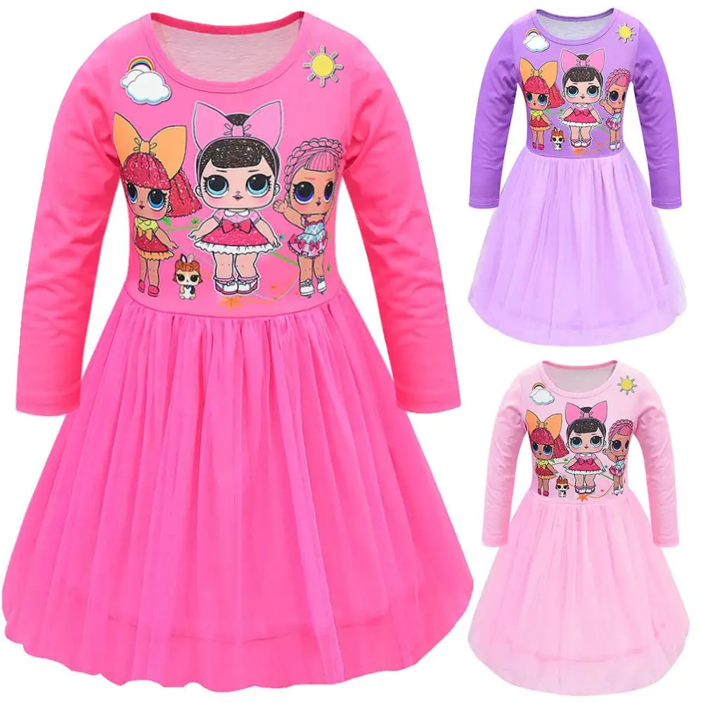LOL Surprise Doll Girl Spring Autumn Long Sleeve Dress Children Cartoon Lol Cake Dresses Kids Baby Party Lace Vestidoes | Детская одежда