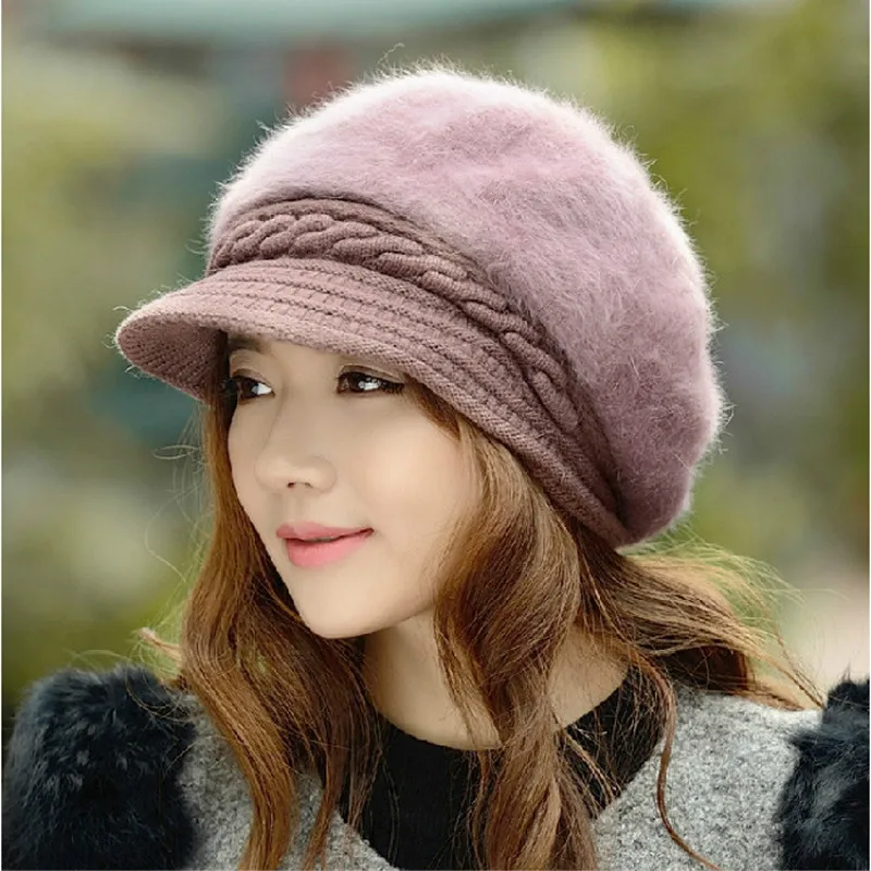 Шапка женская зимняя новая теплая вязаная шляпа Берет Корейская версия плюс бархатные уплотненные наушники Дамская меховая шапка