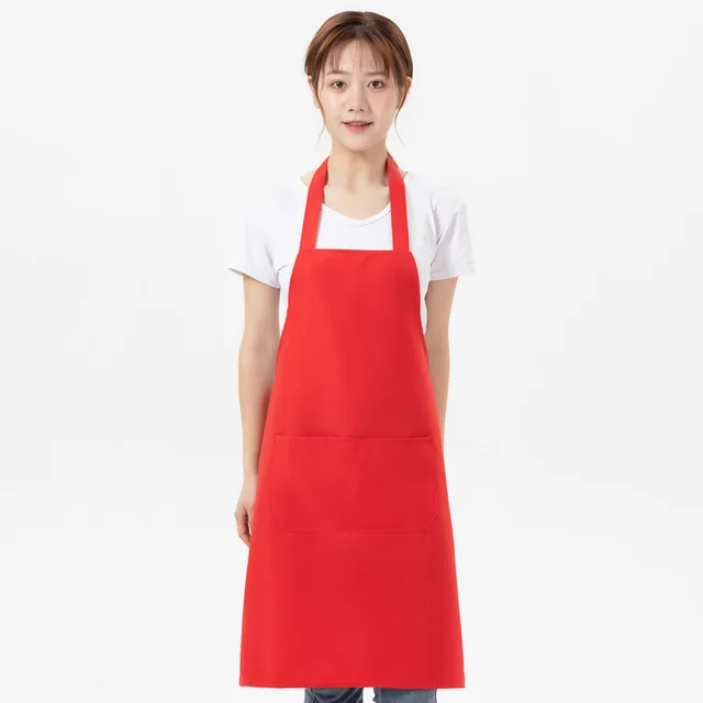 oem custom design logo black unisex waiter cooking restaurant with pocket printing men and aprons for woman Factory wholesale Red