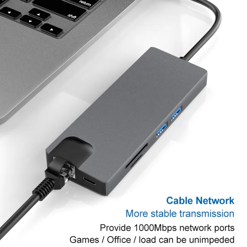 8 в 1 Многофункциональный Тип C адаптер Тип C к HDMI концентратор USB VGA для ноутбука Прямая поставка