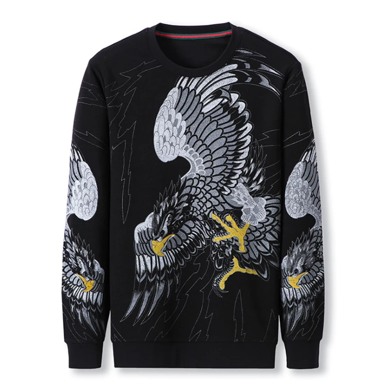 Men s Hoodies Long Sleeve Eagle Print Round Neck Hoodies Thickened Warm Thick hoodies Youth Sweatshirt 5