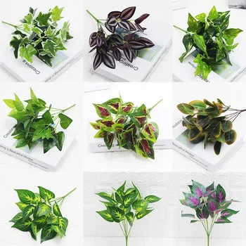 

7head /1PCs Simulation Green Plant Cheap Artificial Plastic Flower For Wedding Party Decoration Home Office Table Decorative Art