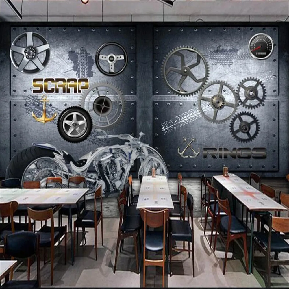 цена Milofi custom 3D mural European and American industrial machinery motorcycle gear bar restaurant wallpaper background wall