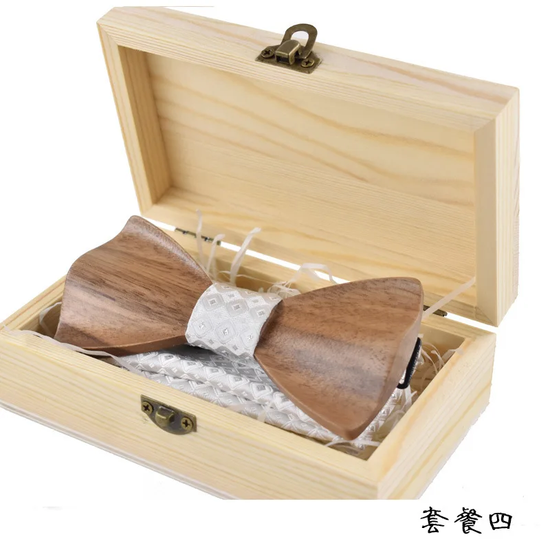 Wood Bowtie Set Элегантный мужской женский нестандартный геометрический резной галстук деревянная бабочка галстук деревянная коробка эластичная лента 3D Бабочка Свадебный галстук-бабочка - Цвет: Wood Bowtie Set