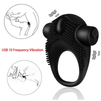 Cock Ring Vibrating For Men Delayed Ejaculation Penis Ring 10 Speeds Vibrator USB Charging Silicone G-spot Massager Sextoys Shop 1