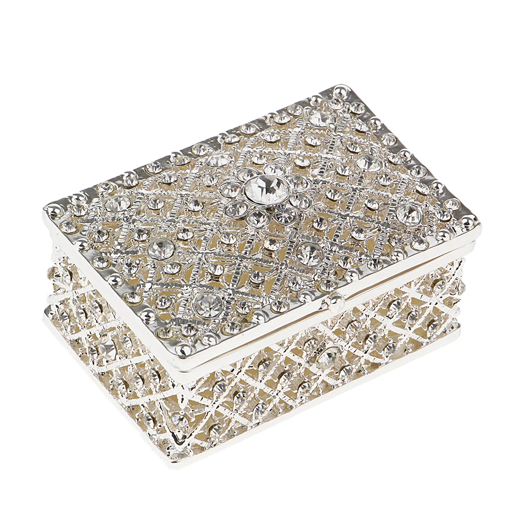 Crystal Rectangle Trinket Box, Jewelry Storage Gift Box for Necklace Earrings Ring Case Holder, Best Gifts for Women Girls