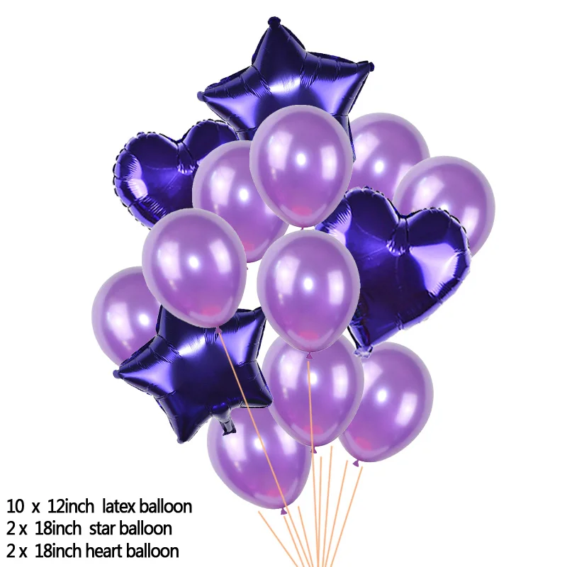 T07-purple 14 шт./компл. 18 дюймов в форме сердца в форме звезды Фольга с воздушным шаром 12 дюймов латексные воздушные шары на день рождения Свадебная вечеринка домашний декор Globos аксессуары - Цвет: T07-purple