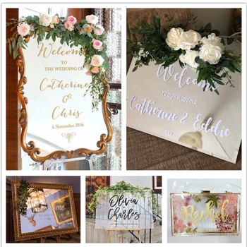 

Free shipping 1pcs Gold white Baby couple friend marriage custom name date letter as party decoration or gift Mirror car sticker