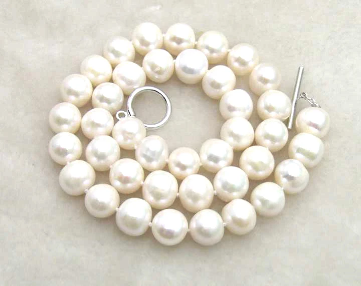 Qingmos Natural White Pearl Necklace for Women with 9-10mm Round Freshwater White Pearl Necklace 17