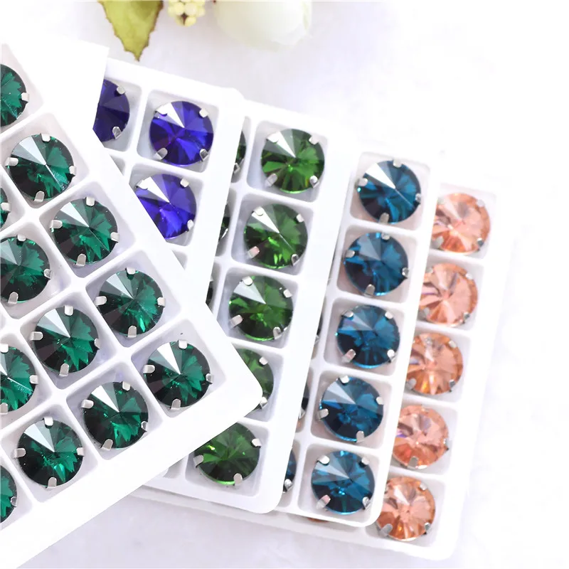 Round Sewing Glass Glitter Rhinestones With Silver Claw Sew on Stones For Needlework Diy Crystal On Shoes Clothes 8mm 10mm 12mm