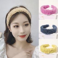 Fashion Faux Fur Headbands Winter Warm Plush Wide Padded Lamb Wool Hairbands For Women Girls Ladies Hair Band Hoop Accessories