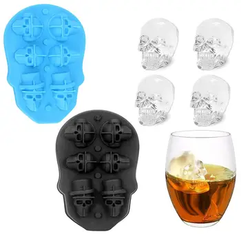 

4 6 Cavity Large Skull Ice Cube Tray Pudding Mold 3D Silicone Mold DIY Ice Maker Household Use Kitchen Accessories