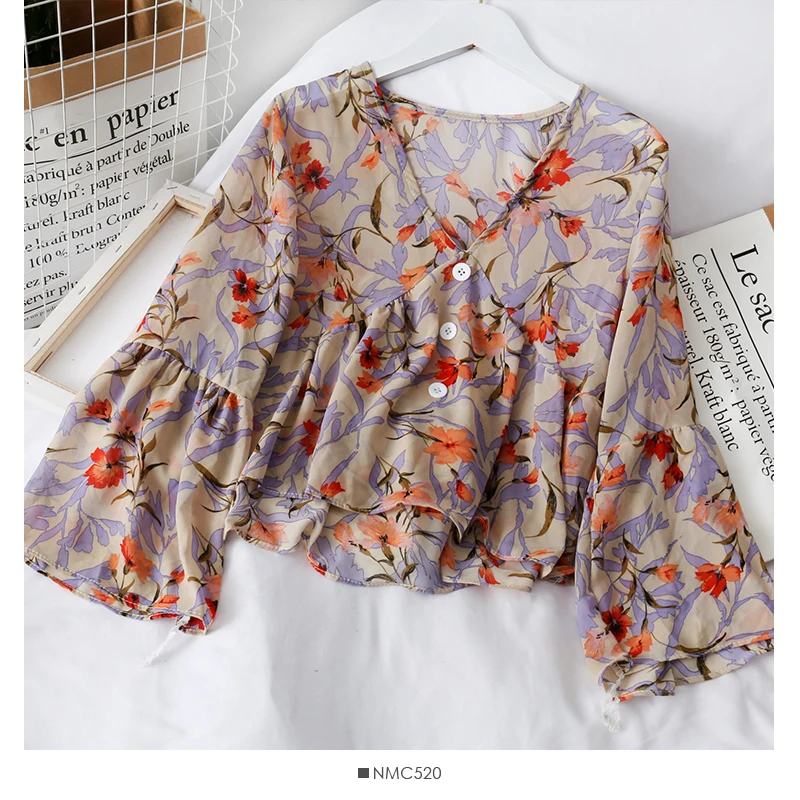 HELIAR Women Flower Printed 2020 Summer Blouse Women Buttoned Up Blouse For Women Casual Long Sleeve Blouse For Women