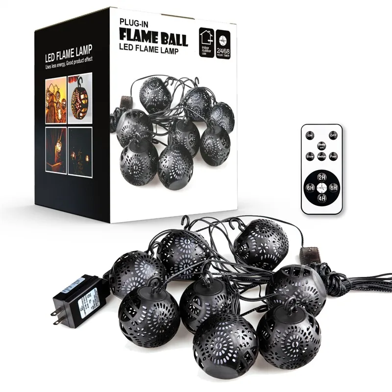 

2019 Halloween 4M Fire Flame Ball Lights String 8 Balls Infrared Remote Control Christmas Decorative LED Flame Lamp Lights