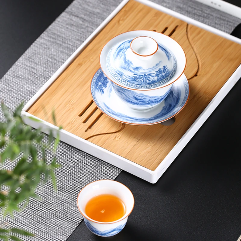 200 мл Цзиндэчжэнь Gaiwan синий и белый фарфор Tureen керамическая чашка с крышкой