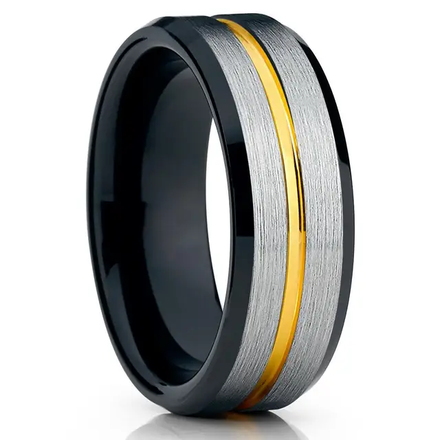 6 Colors Simple 8mm Men Tungsten Carbid Ring Gold Blue Black Matte Finish Beveled Polished Edge Engagement Ring Men Wedding Band Style 4